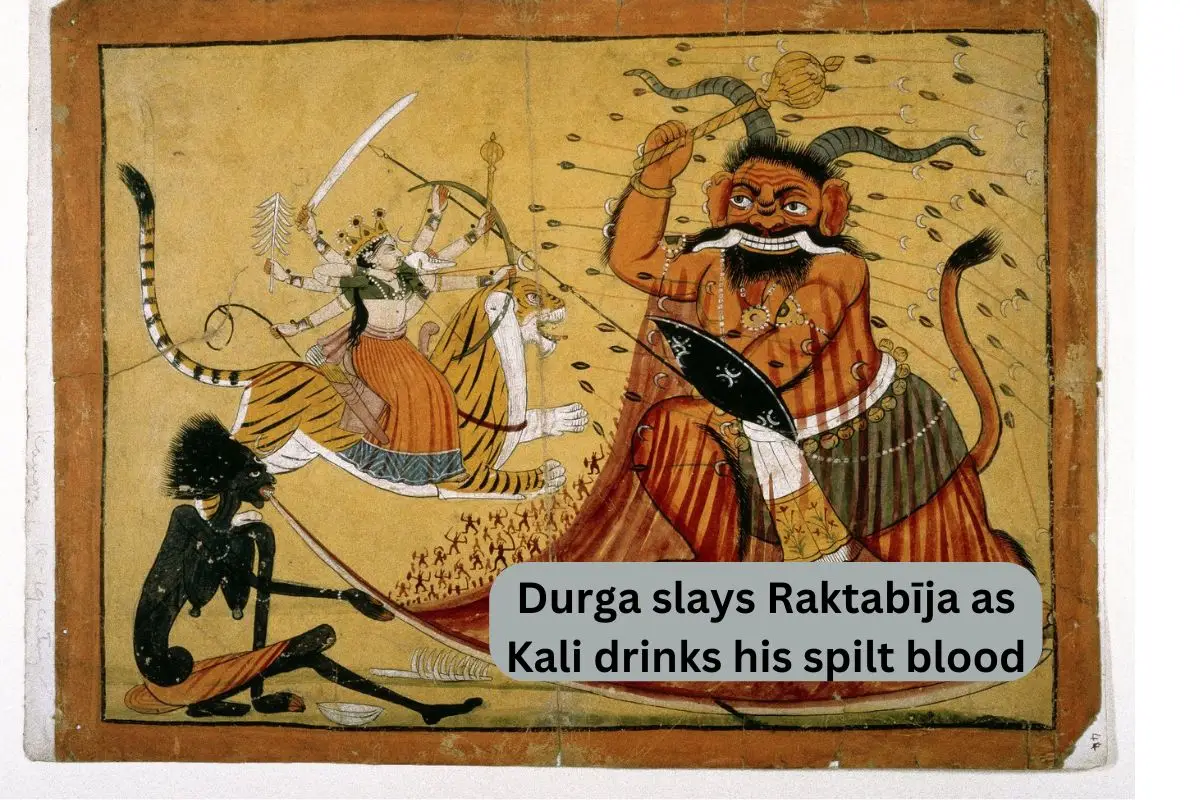 Durga slays Raktabīja as Kali drinks his spilt blood